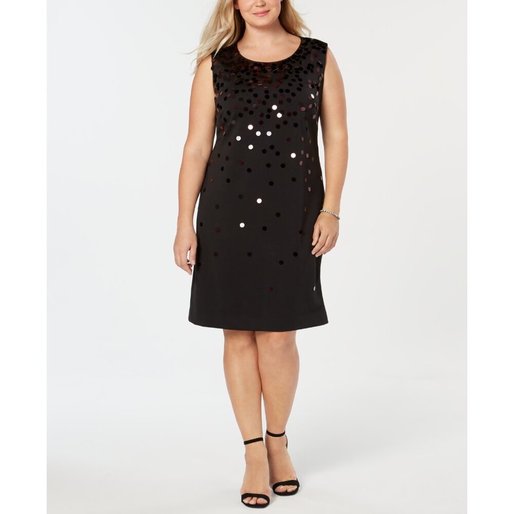 NWT Alfani Women Plus Size 20W Black Pailette Knee-Length Shift Dress NEW